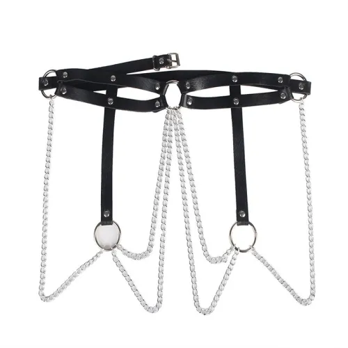 Black Leather Ring Chain Belt Os – Subblime