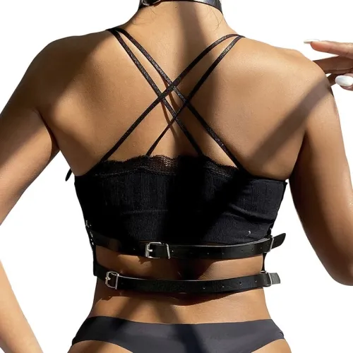 Leather ring chest harness black Os – Sublime