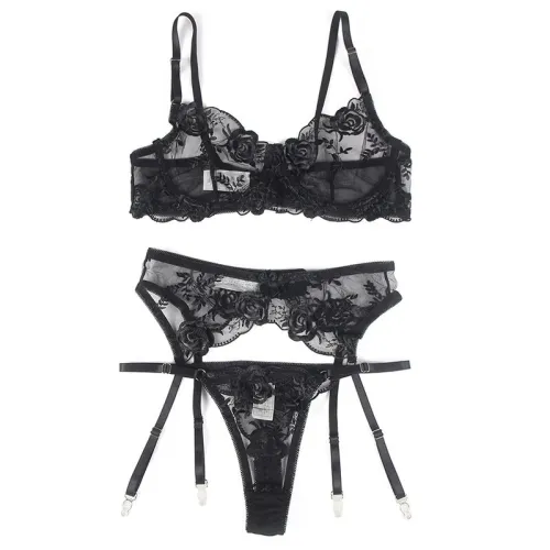 3-piece set with floral print, black, S/M – Subblime