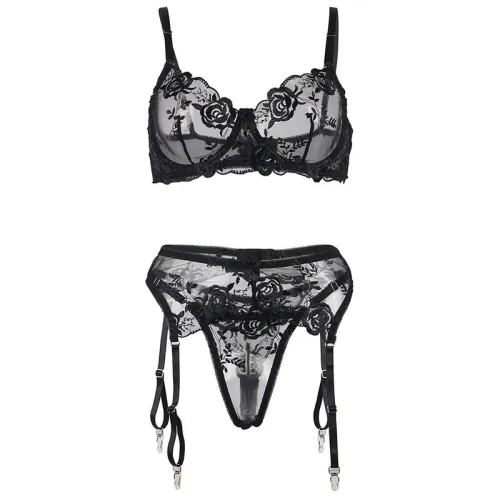 3-piece set with floral print, black, S/M – Subblime