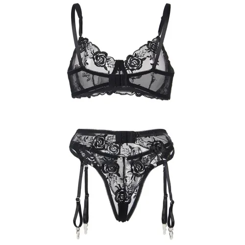 3-piece set with floral print, black, S/M – Subblime