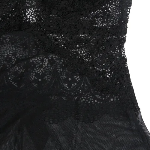 Babydoll Tulle Fabric with Lace and Floral Detail Black L/XL – Subblime