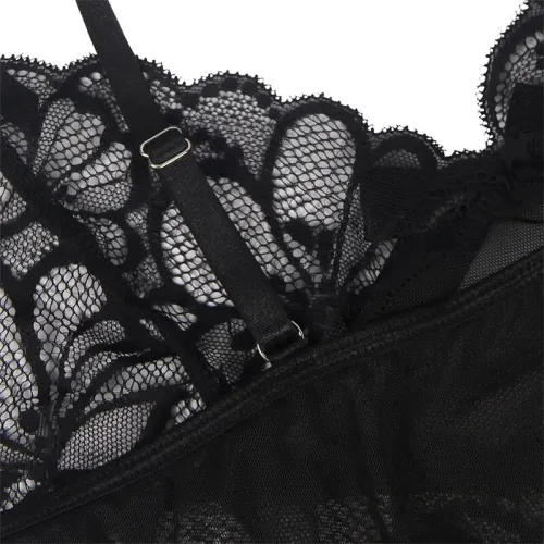 Babydoll with lace and floral print, black, S/M – Subblime