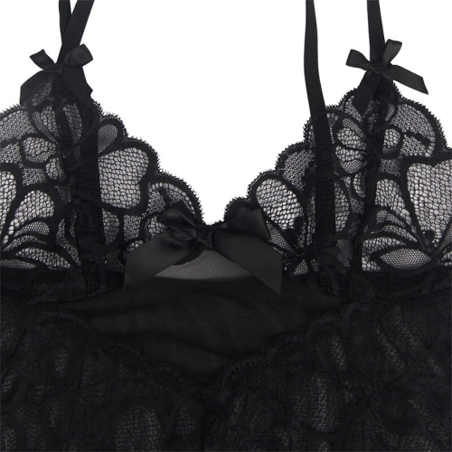 Babydoll Mit Verstellbaren Trägern Und Transparenter Spitze Mit Blumendruck Schwarz S/M | Subblime