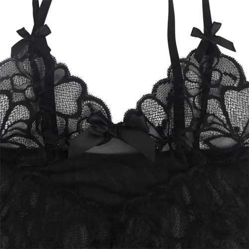Babydoll with lace and floral print, black, S/M – Subblime