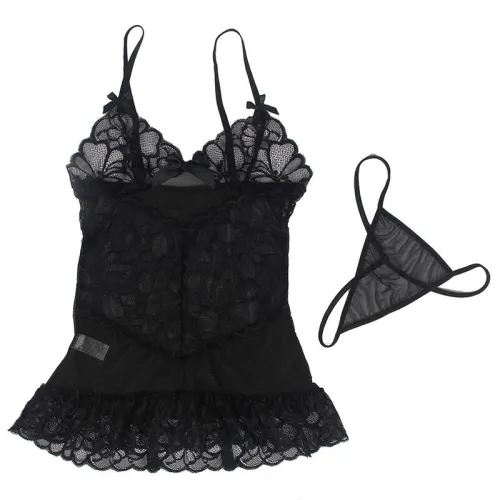 Babydoll Mit Spitze + Blumendruck Schwarz L/Xl – Subblime