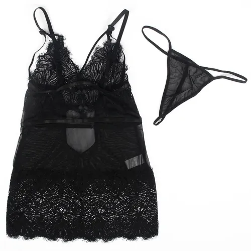 Babydoll Mit Verstellbaren Spitzenträgern Schwarz S/M – Subblime
