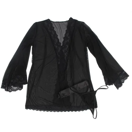 Transparent fabric coat with lace detail, black, S/M – Subblime