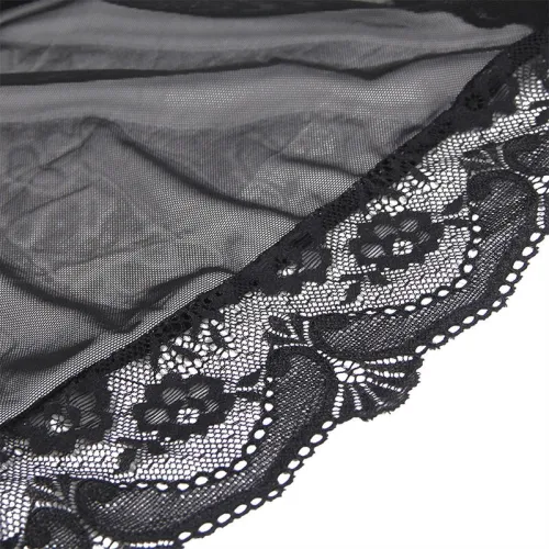 Transparent fabric coat with lace detail, black, L/XL – Subblime