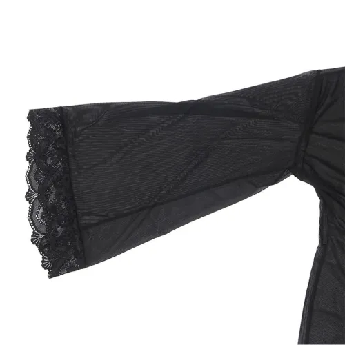 Transparent fabric coat with lace detail, black, L/XL – Subblime