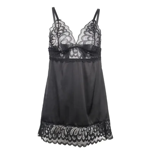 Babydoll with floral print on the chest, black, S/M – Subblime