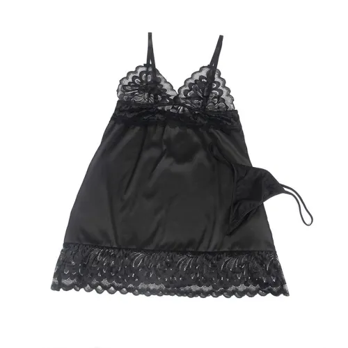 Babydoll with floral print on the chest, black, L/XL – Subblime