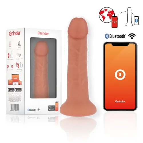 Packaging and product of a smart sex toy with Bluetooth connection, next to it a smartphone with a matching app.