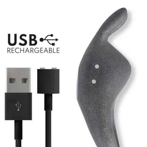 USB-kabel und graues Gerät mit magnetischen Ladepunkten, Text: "USB Rechargeable".