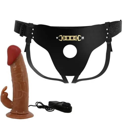 Marion Harness Universal Slip With Vibrating Dildo 19cm Brown – Pretty Love