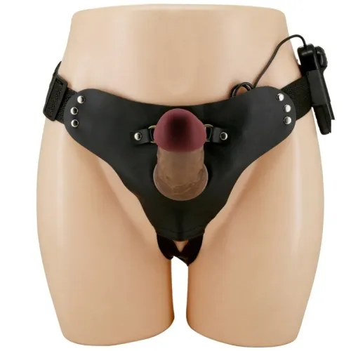 Marion Harness Universal Slip With Vibrating Dildo 19cm Brown – Pretty Love
