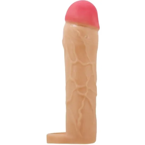 Toy in the shape of the letter L, flesh-colored with a red tip.
