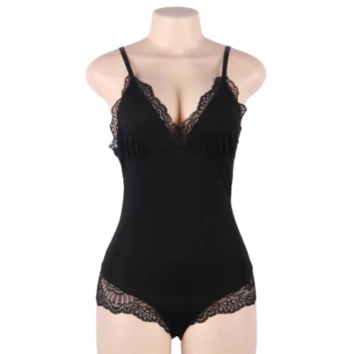 Schwarzer Teddy Mit Blumenspitzendetail L/Xl – Subblime