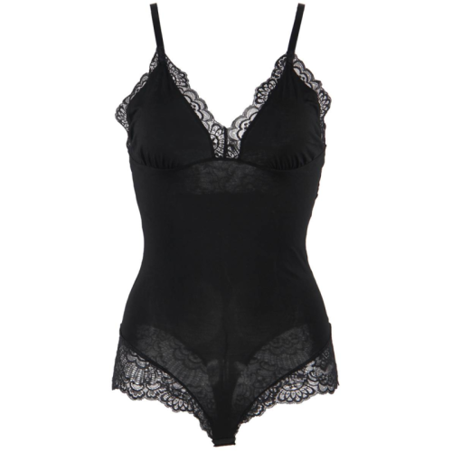 Schwarzer Teddy Mit Blumenspitzendetail L/XL | Subblime