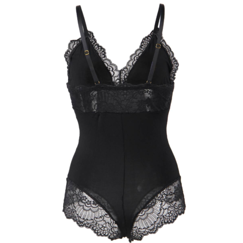 Schwarzer Teddy Mit Blumenspitzendetail L/XL | Subblime