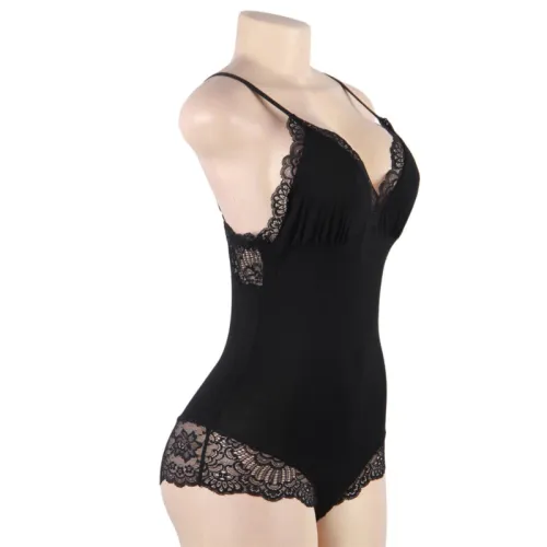 Black Teddy Bear with Floral Lace Detail S/M – Subblime