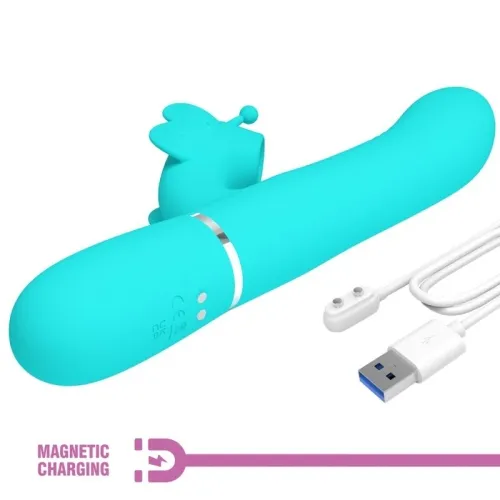 Rabbit vibrator 4 in 1 butterfly aqua green | Pretty Love