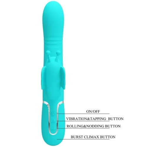 Rabbit vibrator 4 in 1 butterfly aqua green | Pretty Love