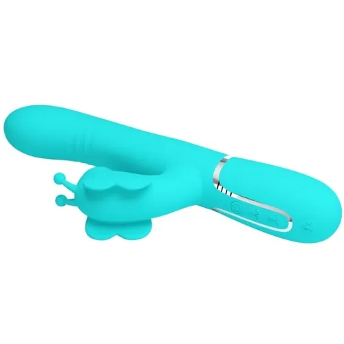 Rabbit vibrator 4 in 1 butterfly aqua green | Pretty Love