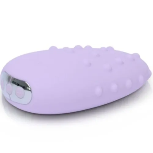 Purple, oval, textured massage stone with silver controls.