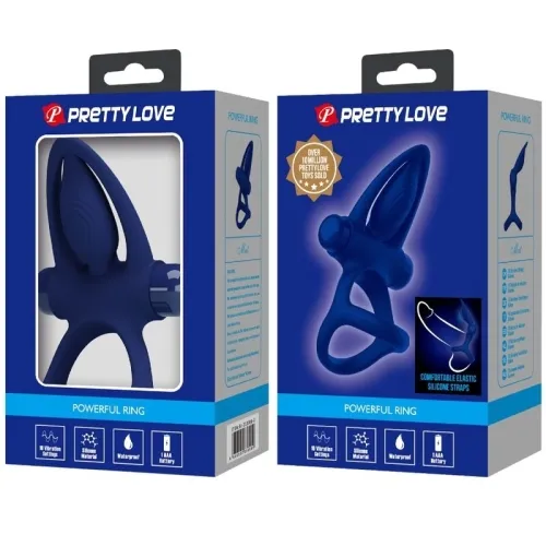 Double Ring with Vibration & Stimulator Blue – Pretty Love