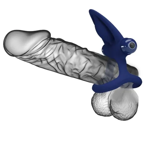 Double Ring with Vibration & Stimulator Blue – Pretty Love