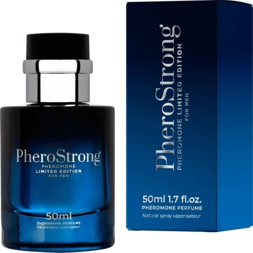 Blue PheroStrong perfume bottle and packaging, 50 ml, for men, Limited Edition.