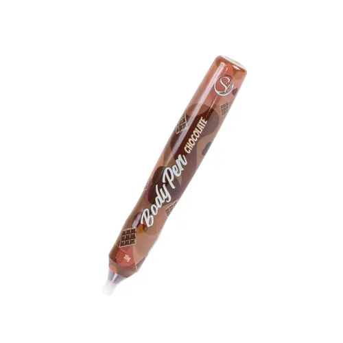 Brauner Body Pen mit Schokoladengeschmack, 35g, auf weißem Hintergrund.