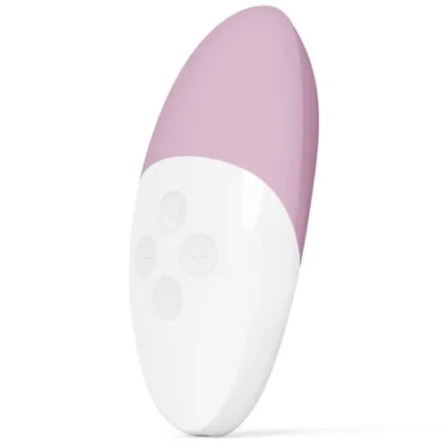 Pink and white egg-shaped hand vibrator with three buttons on the front.