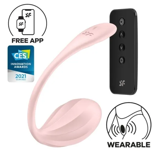 Portable pink device with remote control, CES 2021 award, free app available.