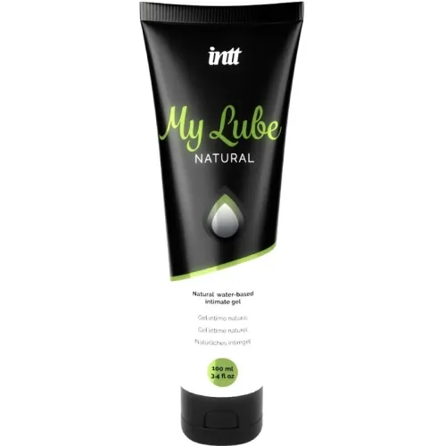 Black tube labeled "My Lube Natural", 100 ml, water-based intimate gel.
