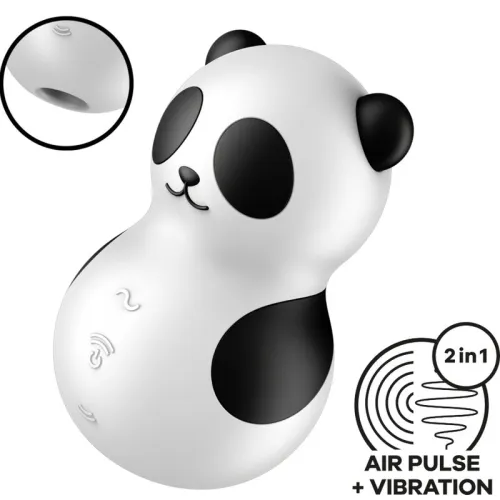 Panda-shaped device with air pulse and vibration function, 2-in-1 design, close-up of the air outlet.