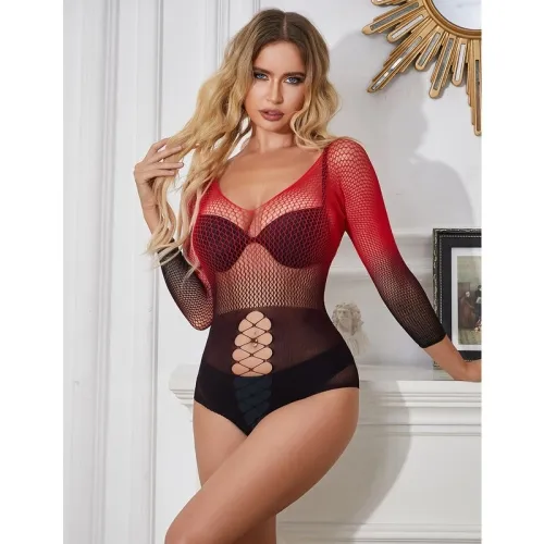 Red and Black Long Sleeve Bodystocking – Subblime