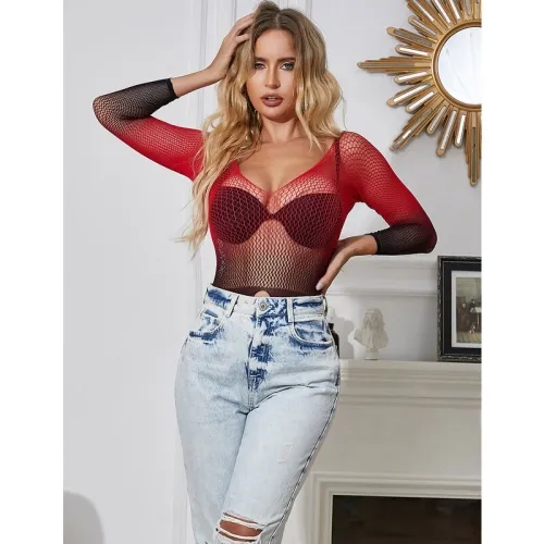 Red and Black Long Sleeve Bodystocking – Subblime