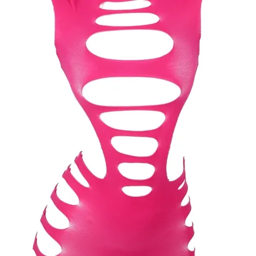 Langrmeliger Elastischer Netz-Bodystocking Rosa – Subblime