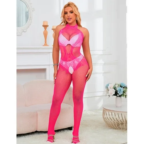 Bodystocking with seamless mesh and lace with a high neck – Subblime