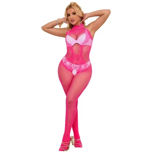 Bodystocking with seamless mesh and lace with a high neck – Subblime