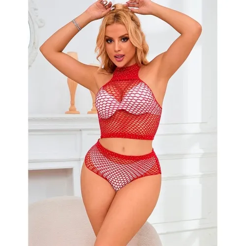 Bodystocking Netzset Mit Rosa Diamanten – Subblime