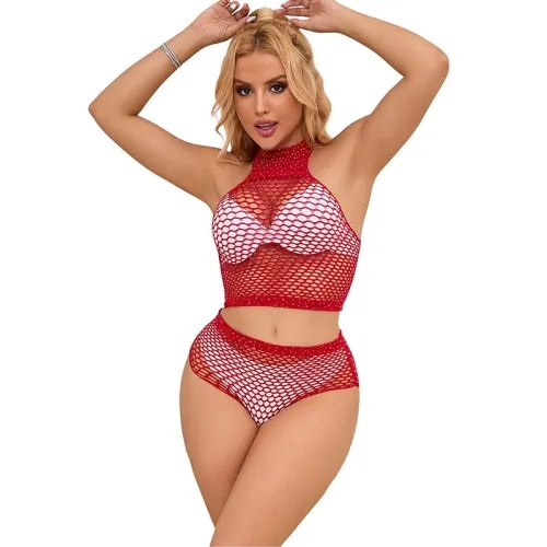 Bodystocking Netzset Mit Rosa Diamanten – Subblime