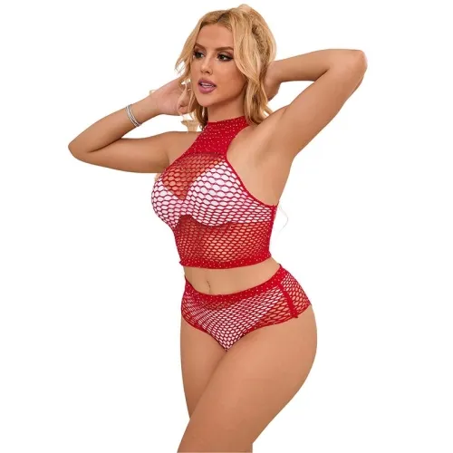 Bodystocking Netzset Mit Rosa Diamanten – Subblime