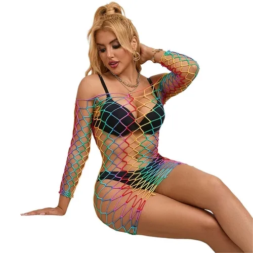 Regenschleifen-Bodystocking Mit Langen Rmeln Und Netz – Subblime