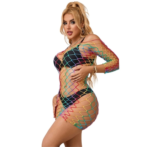 SUBBLIME - 952426 REGENBOGEN-BODYSTOCKING MIT LANGEN RMELN UND NETZ EINE GRÖSSE