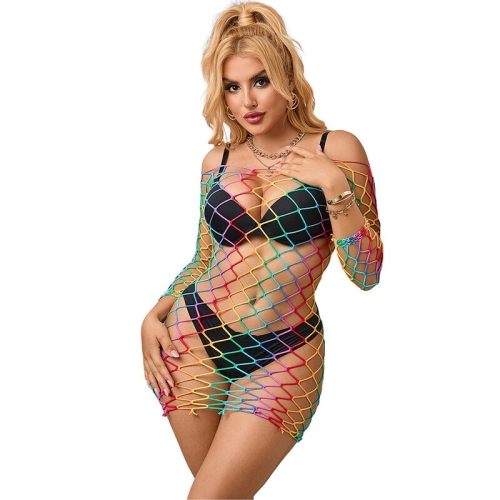 SUBBLIME - 952426 REGENBOGEN-BODYSTOCKING MIT LANGEN RMELN UND NETZ EINE GRÖSSE
