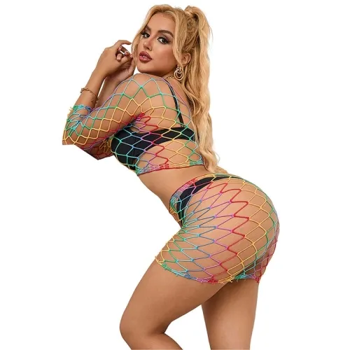2-Piece Mesh Bodystocking Long Sleeve Rain Bows – Subblime