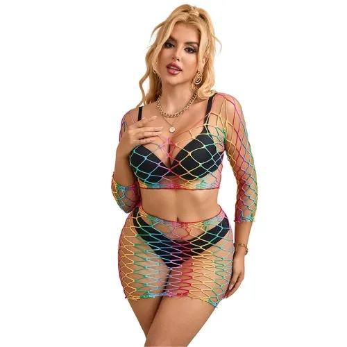2-Piece Mesh Bodystocking Long Sleeve Rain Bows – Subblime